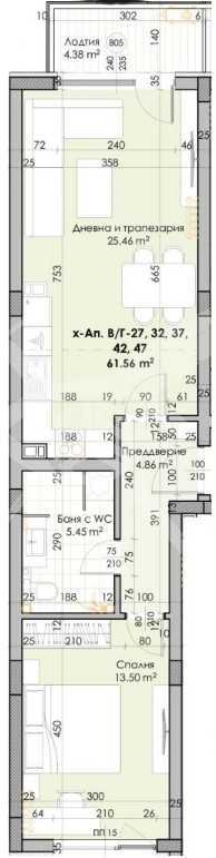 Двустаен апартамент в кв.Кючук Париж 65-3200