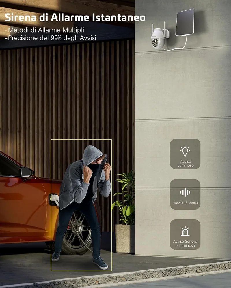 Cameră solară WiFi pentru exterior COCOCAM 2K, PTZ fără fir cu detecti