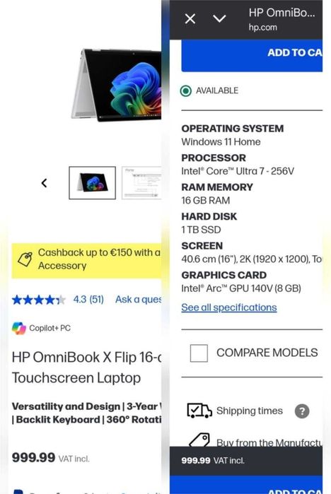 HP OmniBook X Flip 16 – Intel Core Ultra 7 / 16GB RAM