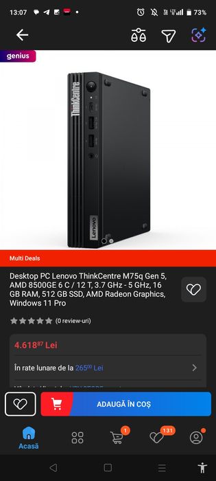 Calculator Lenovo ThinkCentre M75q Gen 5 MT, AMD Ryzen 5 8500GE