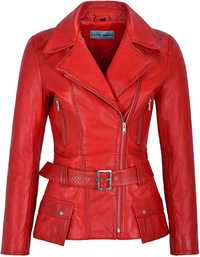 Продавам ново дамско червено яке от естествена кожа размер 40 (М)