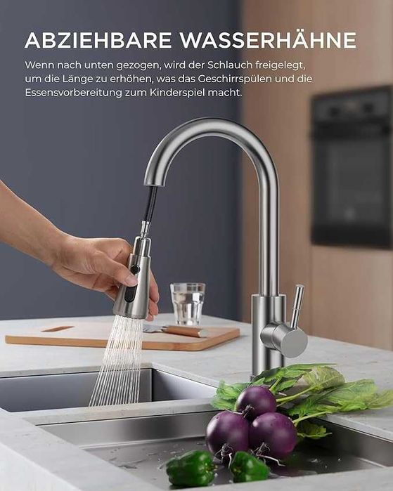 Robinet de Bucătărie Rotire 360° și Două Funcții de Spray, Inox