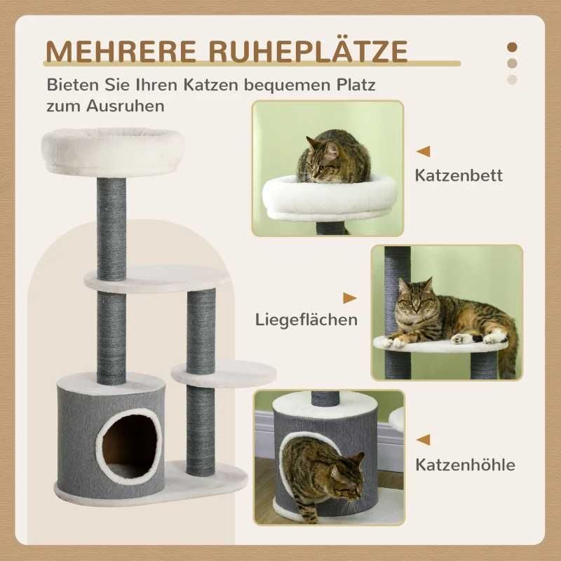 Дърво за котки PawHut с 1 котешка пещера, 1 котешко легло, 2 платформи