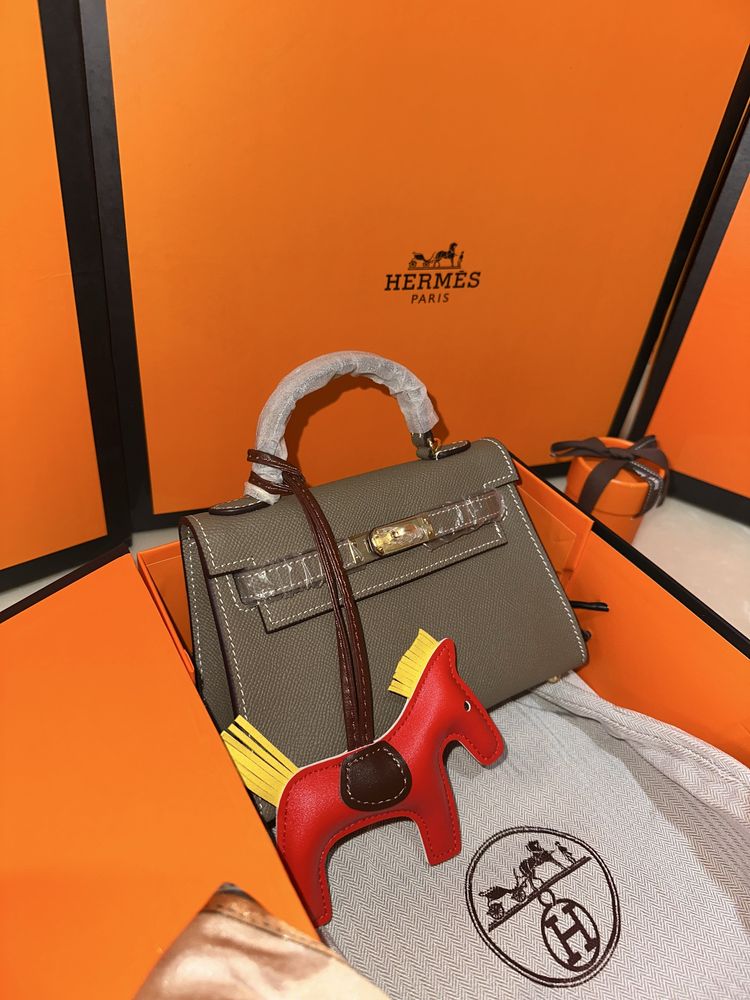 Geanta Hermes Kelly 19cm Gri/Piele naturala 100%/Punga/Cutie Hermes