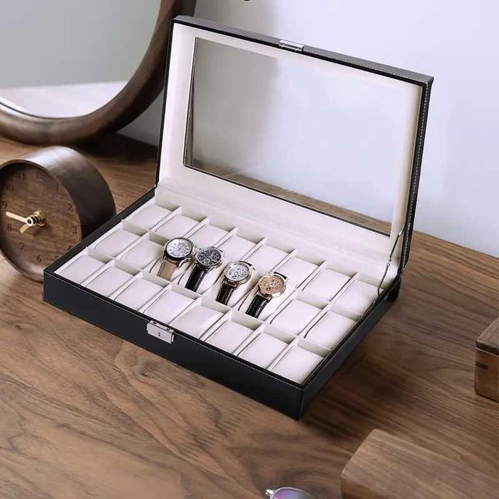 голяма лукс кутия за съхранение и презентация на 24 броя часовници