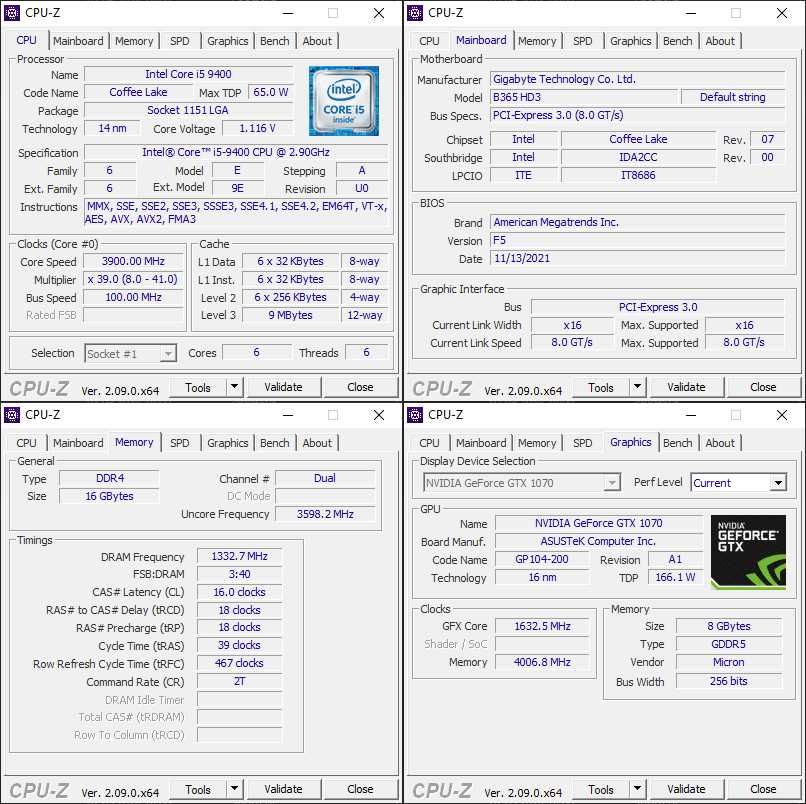 Calculator Desktop Gaming PC i5 9400, 16Gb RAM, GTX 1070