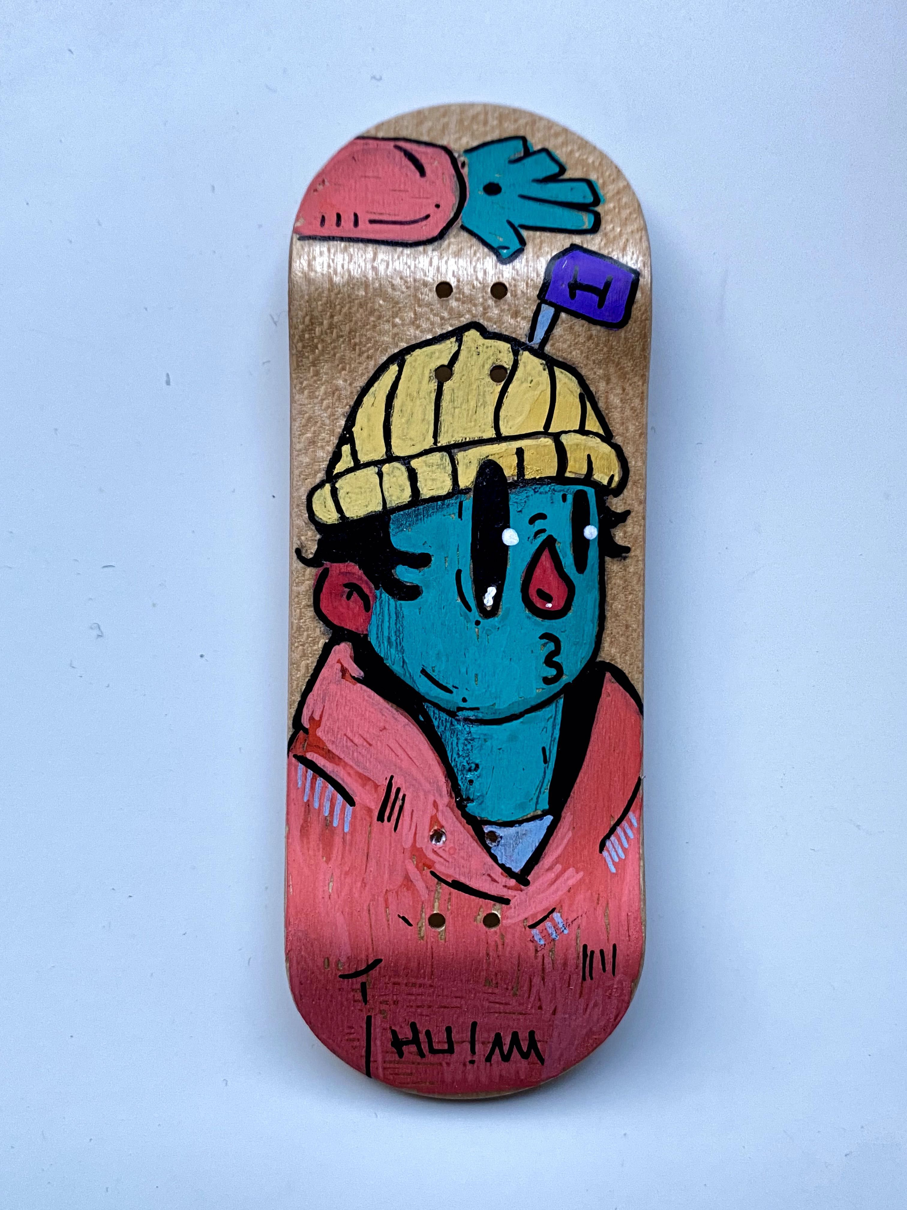 Fingerboard pro de lemn pictat full set up HUIM "chill dude"