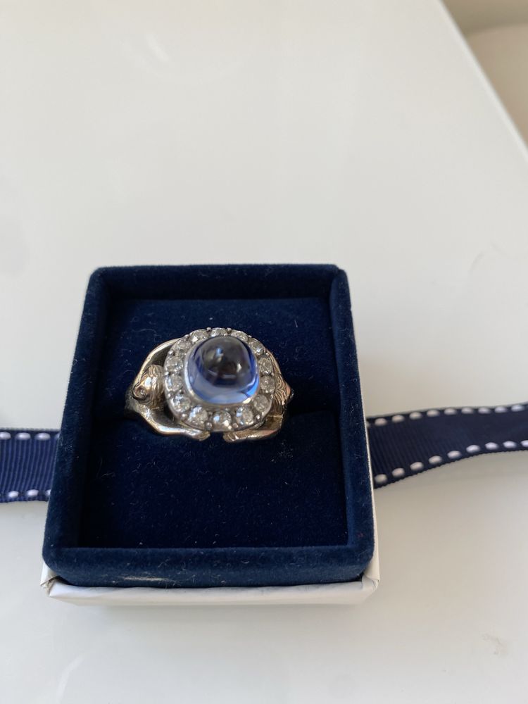 Inel aur alb, safir, din 1900