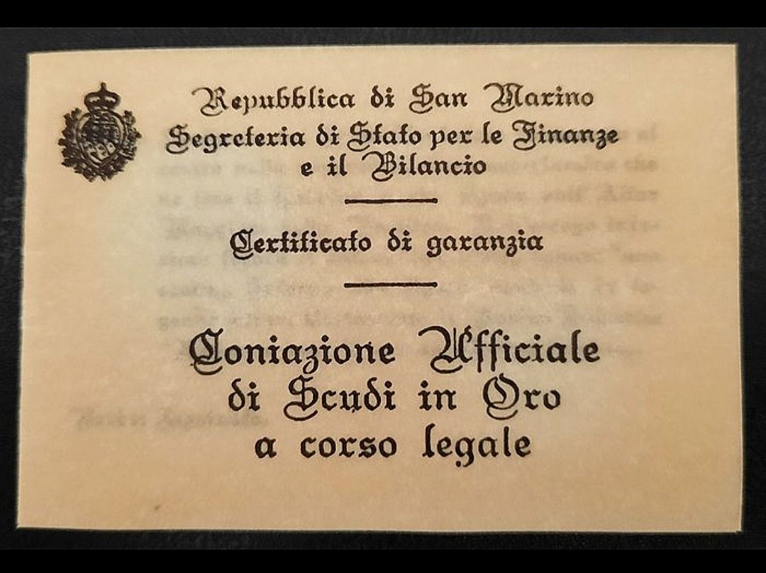 Set monede de aur, 22kt., San Marino, 1+2 scudi 1974. De excepție!