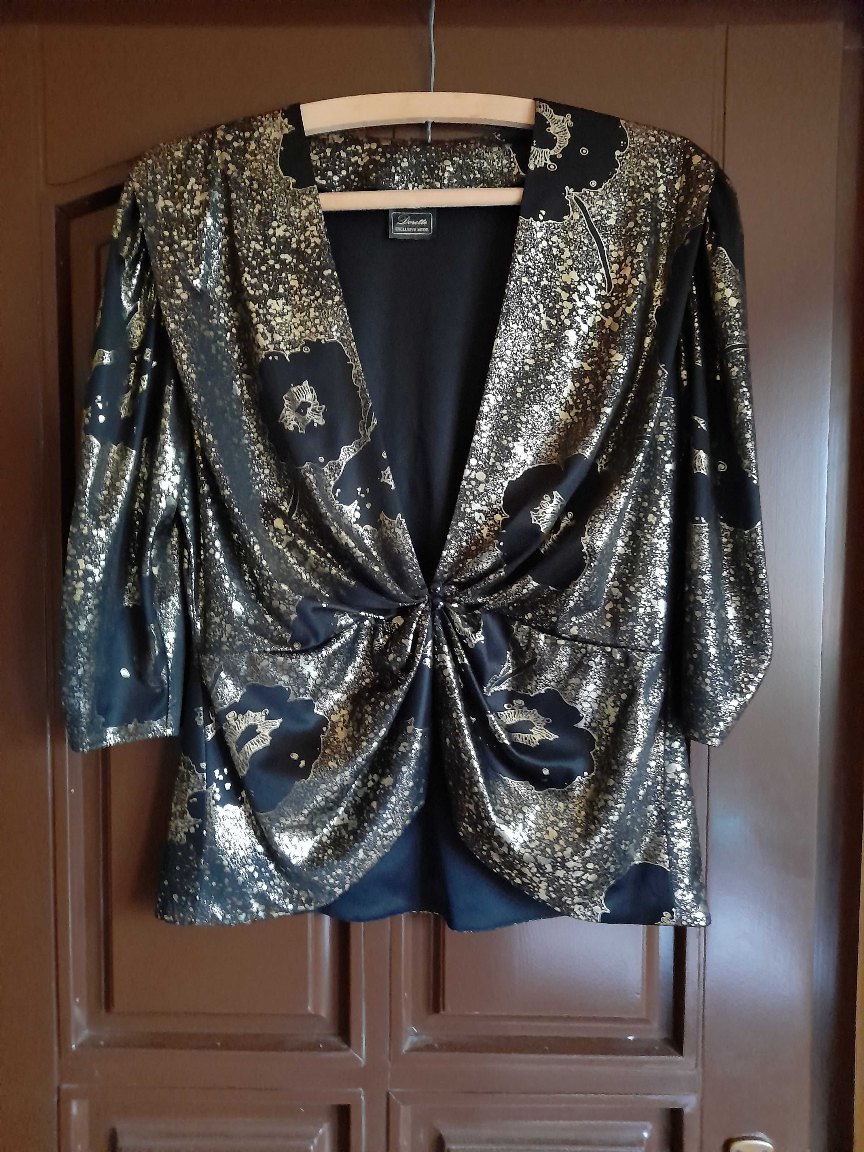 Sacou dama,blazer de gala, material negru matasos cu imprimeu auriu,XL