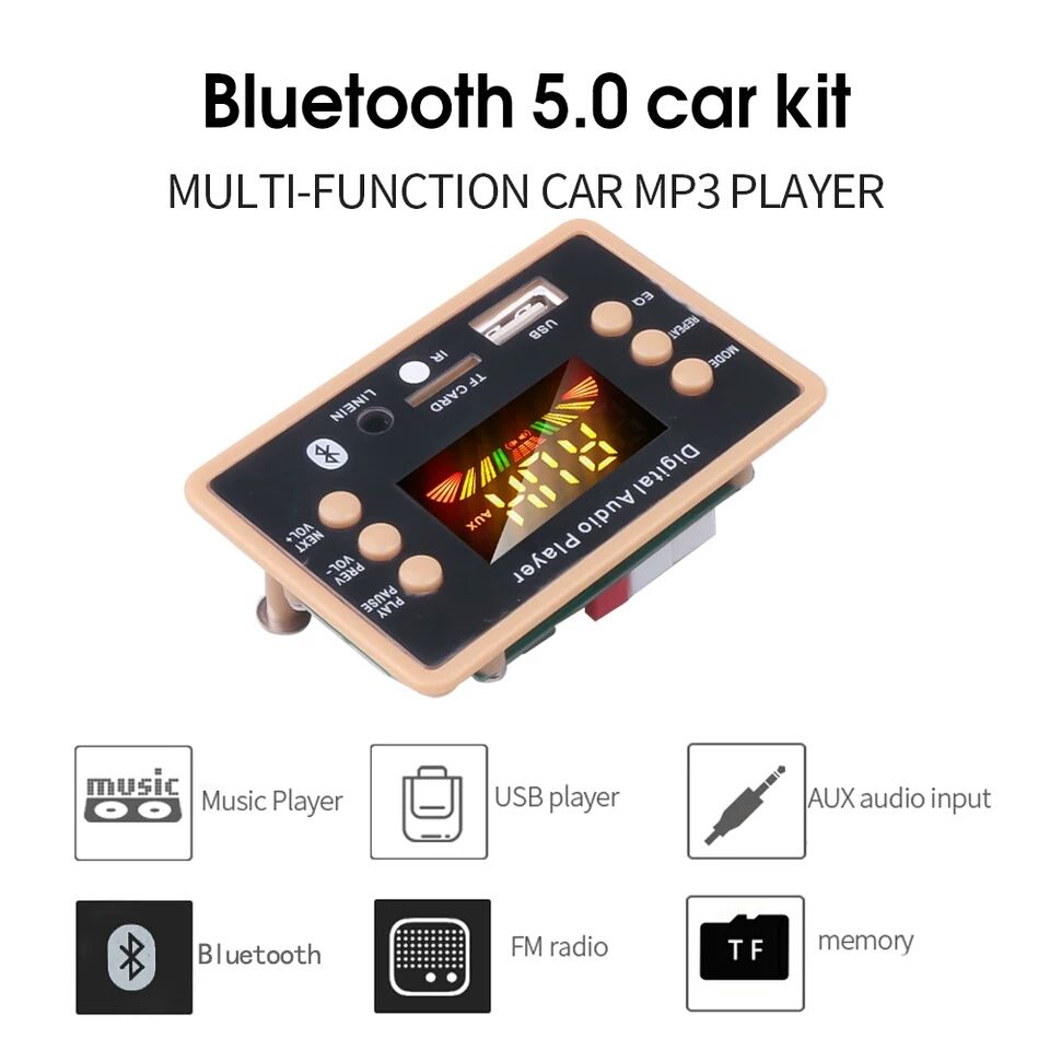 KEBIDU Авто AUDIO PLAYER модул за вграждане 12V Bluetooth 5.0FM/TF/MP3