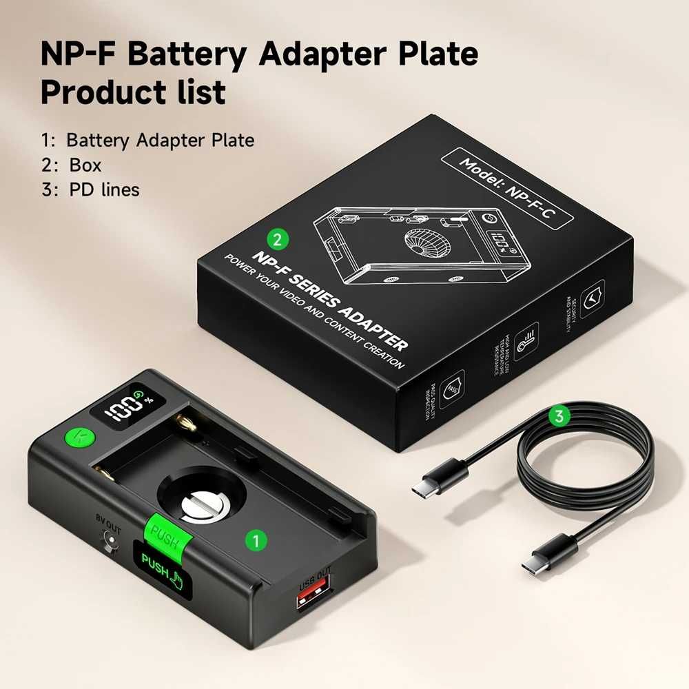 Адаптерна плочка за батерии NP-F570 NP-F770 NP-F970 с LED дисплей