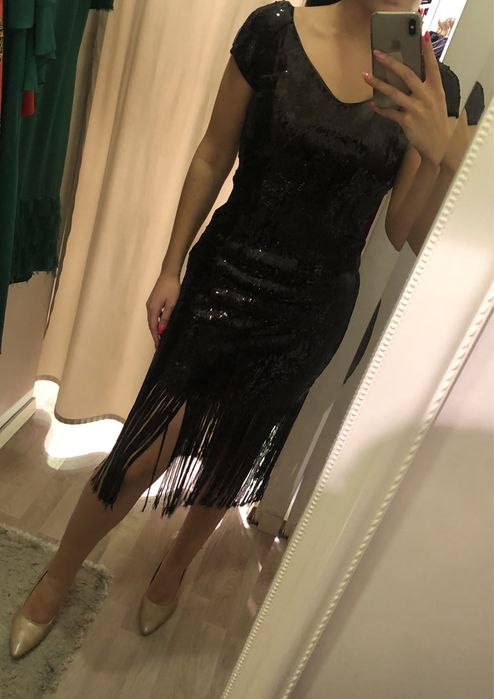 Rochie de ocazie, neagră cu paiete, 36-38
