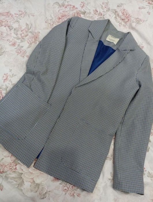 Пиджак клетчатый синий серый