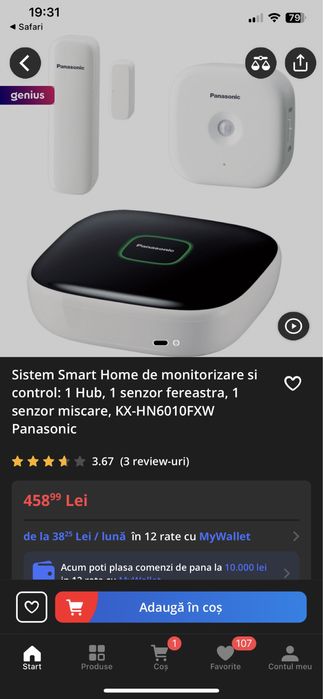 Smart home hub Panasonic monitorizare kit camera senzor