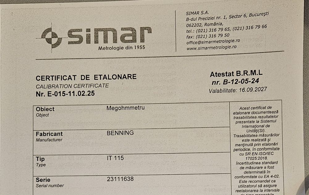 Aparat masura Benning / pentru instalatii electrice  (ca Fluke. Megger