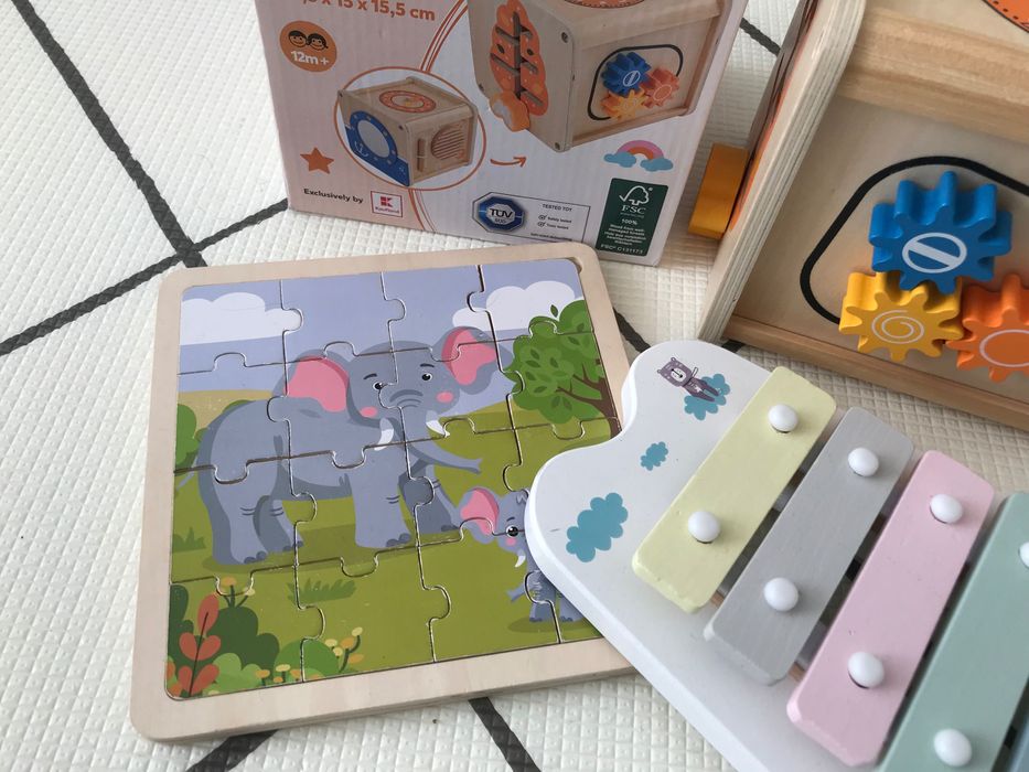 Дървени играчки - кубче, ксилифон, пъзел