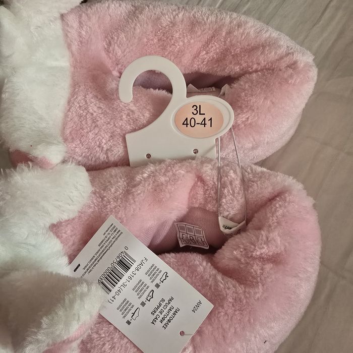 Papuci de Casa Pisica Roz cu Fundita pentru Femei