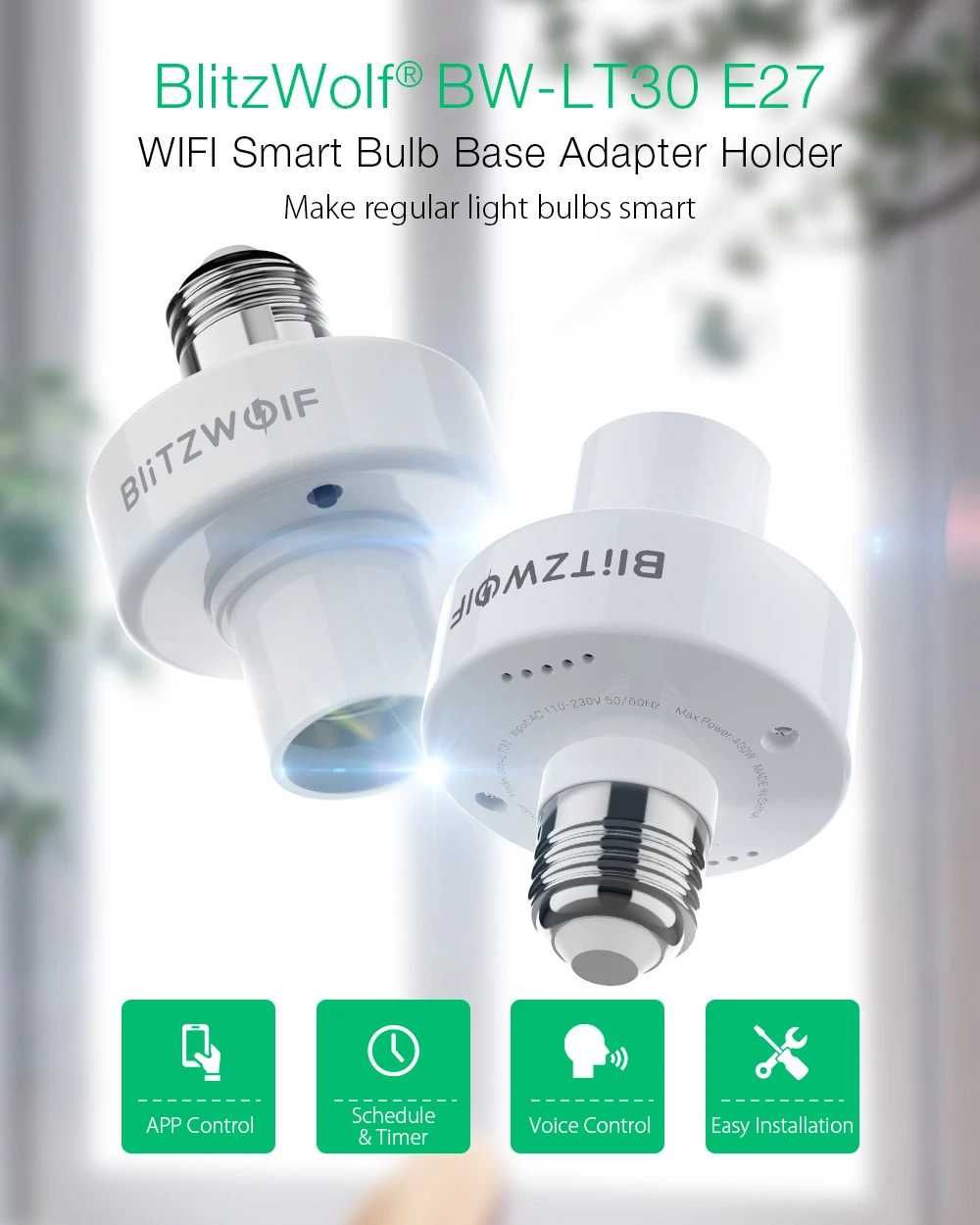 Fasung dulie inteligenta pentru bec, cu control vocal E27 WIFI