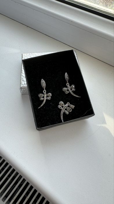 Серебро комплект 925 черный фианит