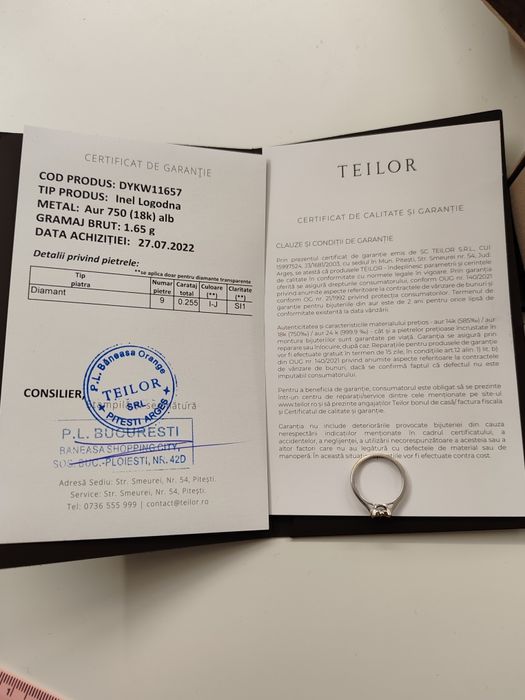 De vânzare Inel Teilor aur alb 18k Gr 1,65 cod unic 263