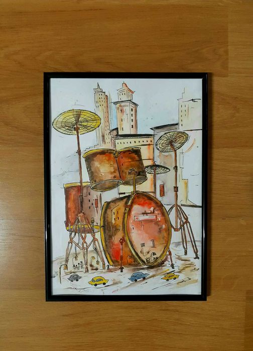 Tablou pictura acuarela abstract muzica tobe percutie A4