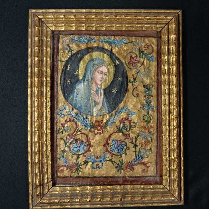 Iconita Maica Domnului, sec 19, pictata matase, colectie, cadou