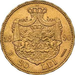 Moneda AUR 20 lei 1890 MS62, Carol I, certificata NGC, grad f. bun