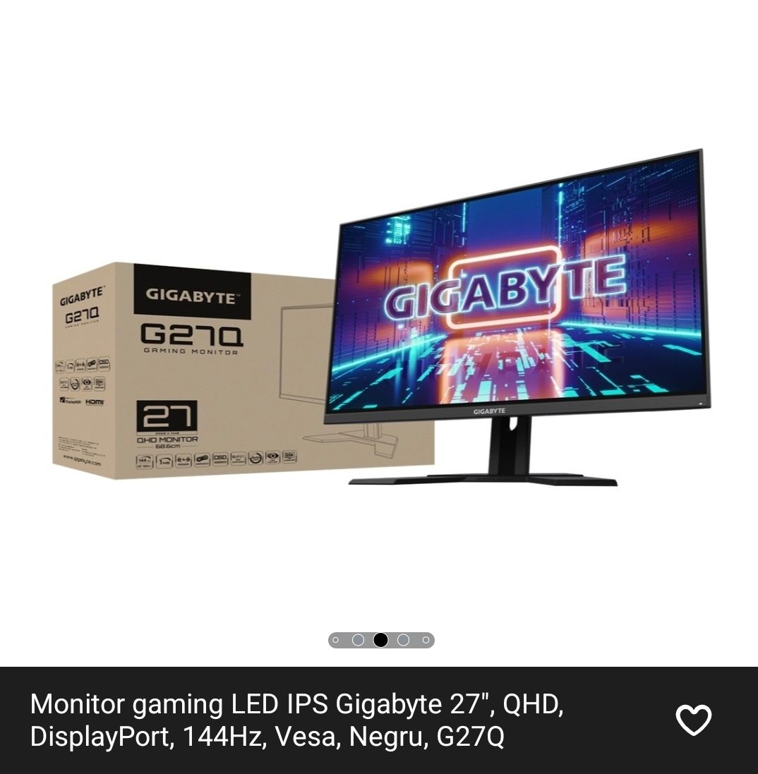 Monitor gaming LED IPS Gigabyte 27", QHD, 144Hz, DisplayPort