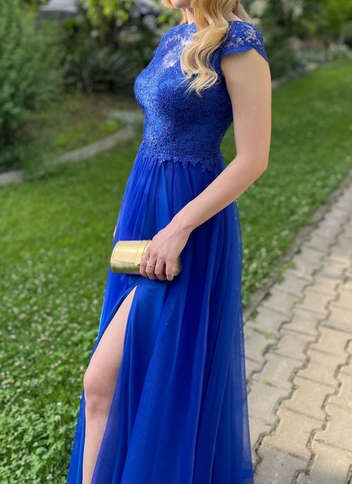 Rochie de ocazie albastră, lungă cu șliț IMURA Couture
