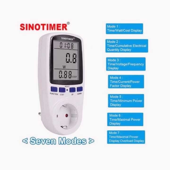 НОВ Многофункционален 7 в 1 Електромер/Ват/Волт/Амперметър Sinotimer