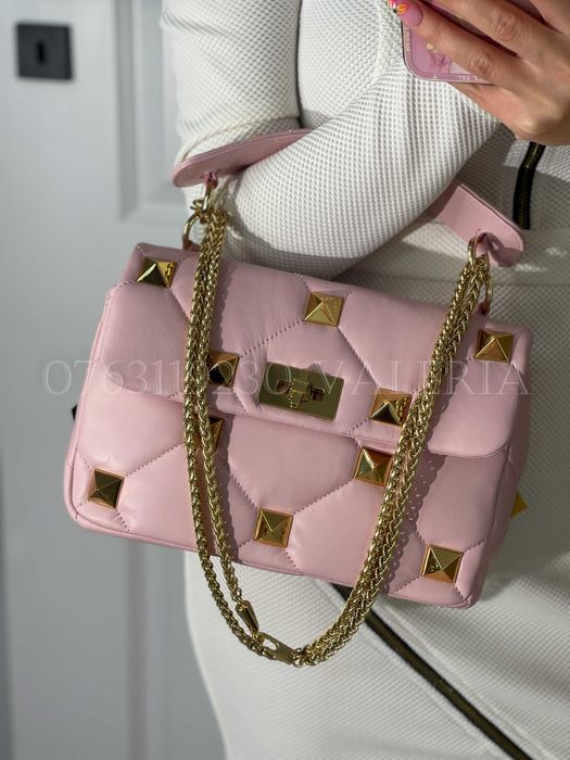Geanta Valentino - Roz Pal roman Stud Piele Medie