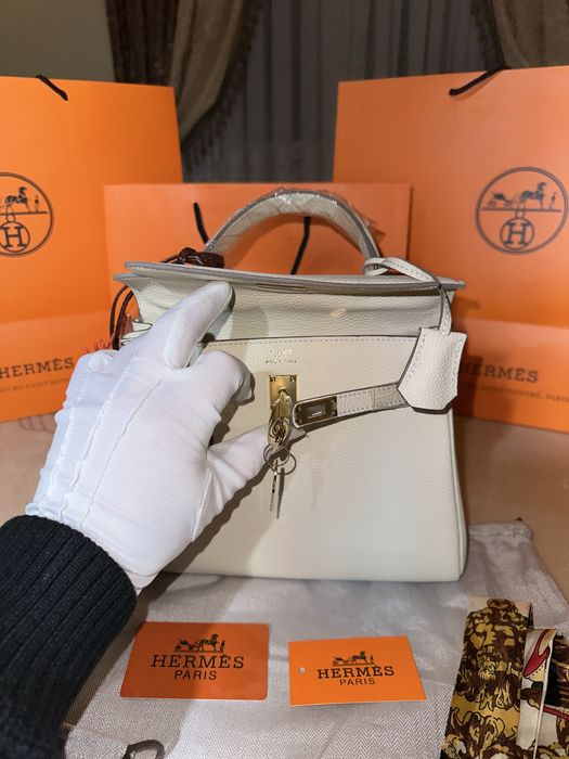 Geanta Hermes Kelly 25cm Crem/Accesorii Gold