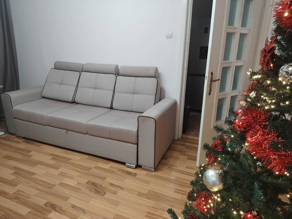 Canapea extensibila de dormit, culoare Gri, 3 perne, fara transport