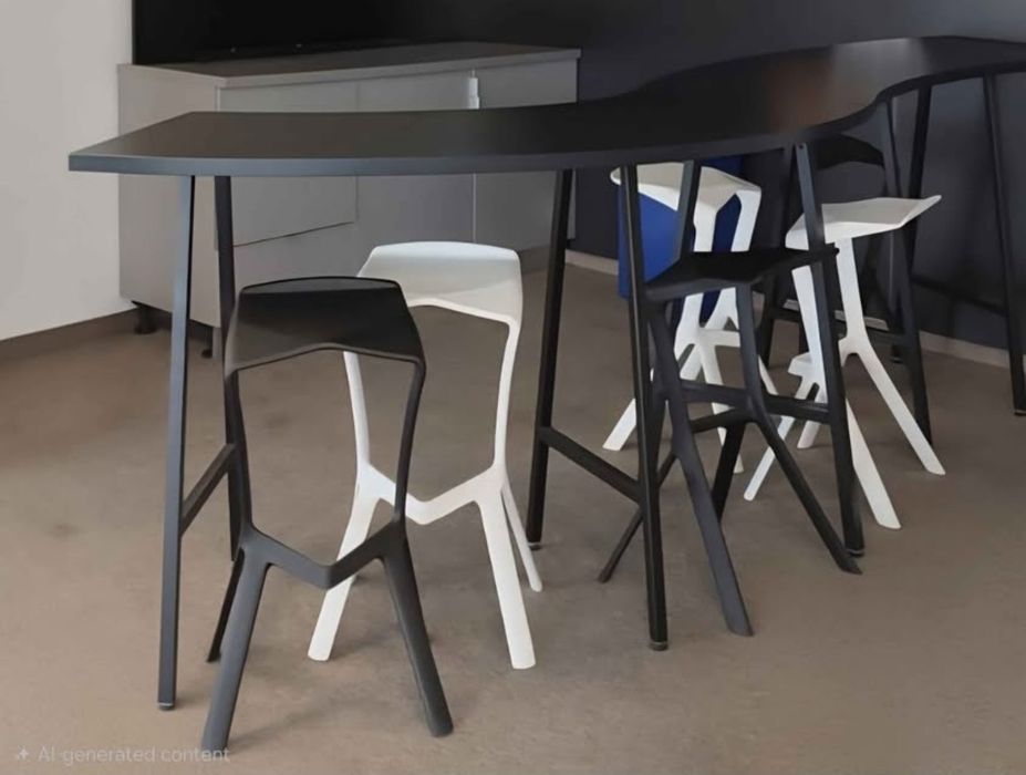 Masă înaltă neagră pentru cafenea, bar, restaurant și 6 scaune înalte