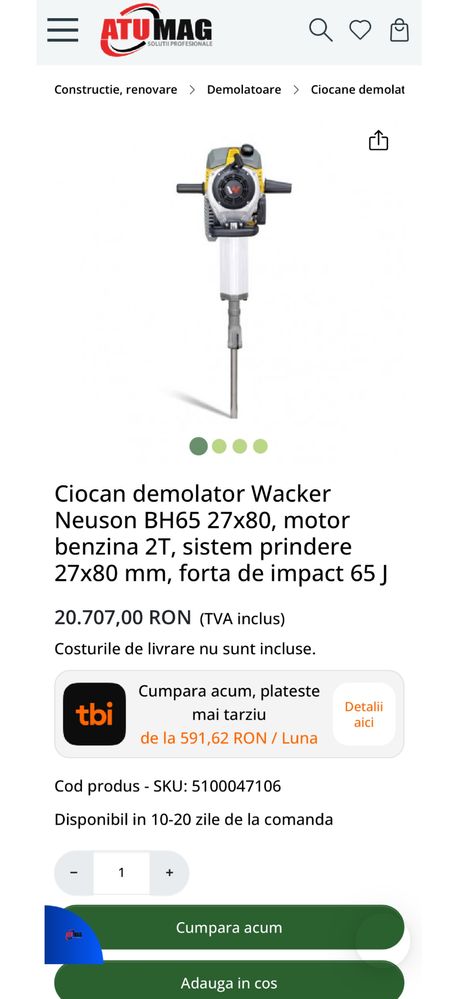 Picammer / Ciocan Demolator Wacker BH65, motor benzina, 65Jouli, 2022!