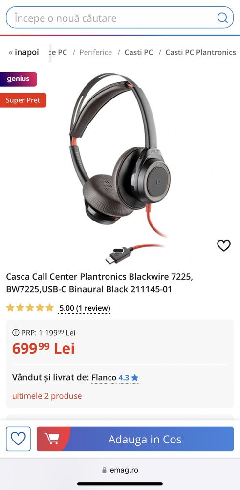 Casti Plantronics blackwire 7225