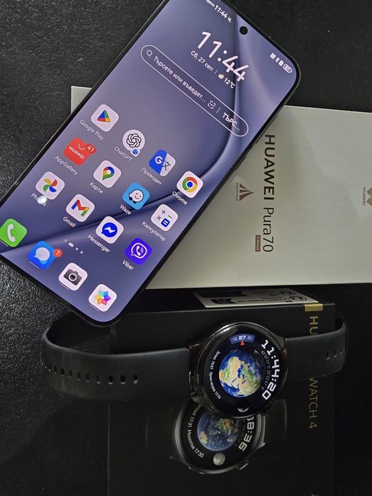 Huawei Pura 70 black + Huawei Watch 4 LTE + слушалки