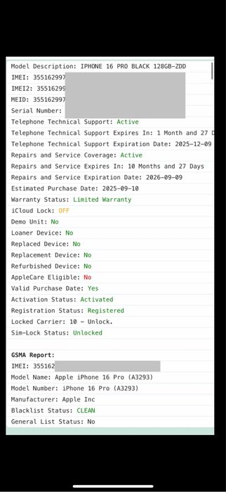 Iphone 16 PRO -30 cicluri -128 Gb -100% baterie - 11 Luni Garantie