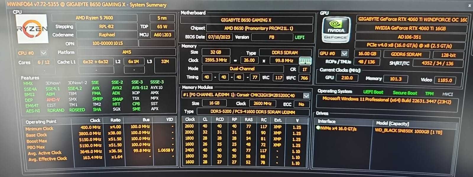 Calculator gaming: Ryzen 5 7600,4060ti 16Gb,32gb,Ram ddr5 5200MT/s