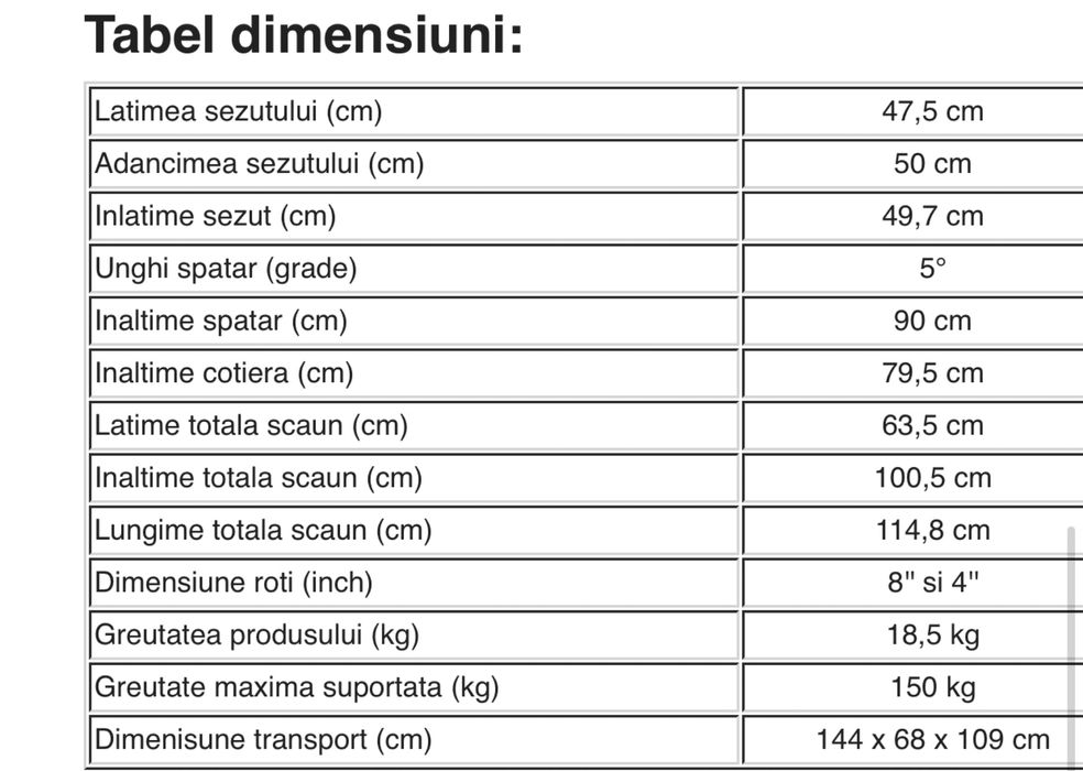 Vand scaun cu rotile, 150kg max, ideal dupa operatie glezna/genunchi