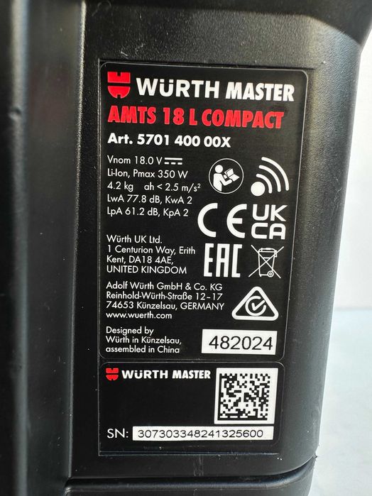 Wurth AMTS 18 L Compact M-Cube - Акумулаторна прахосмукачка 18V 2024г.