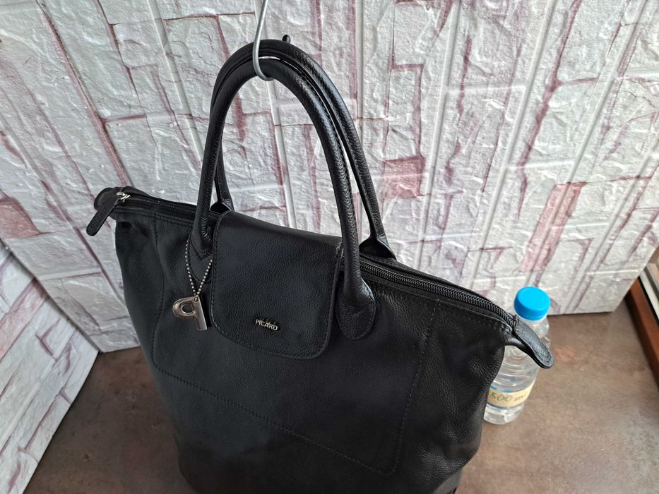 дамска чанта,черна кожена чанта PICARD-естествена кожа