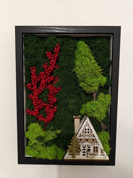 Tablou licheni peisaj casuță la munte-mărime A4