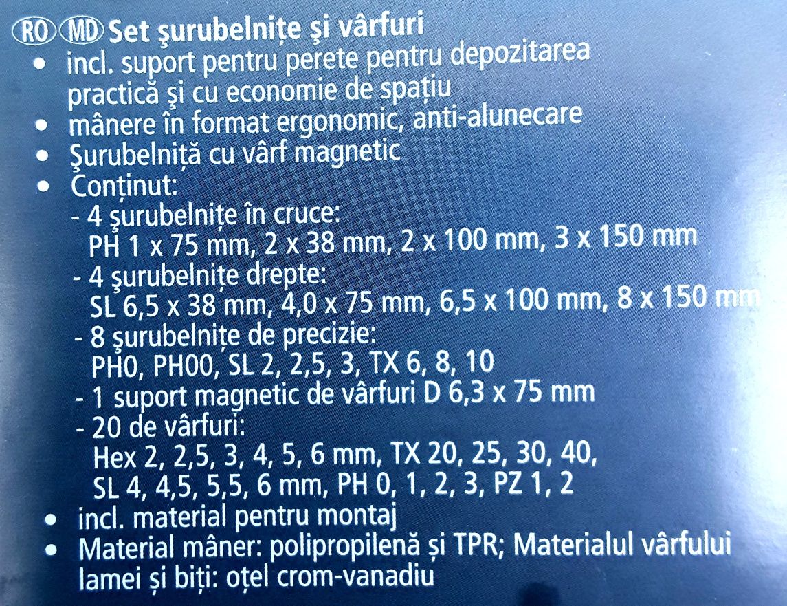 Set 37 surubelnite cu varf magnetic si suport de perete - 55 lei