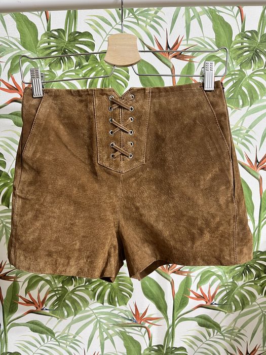 Pantaloni scurti Mango piele intoarsa naturala