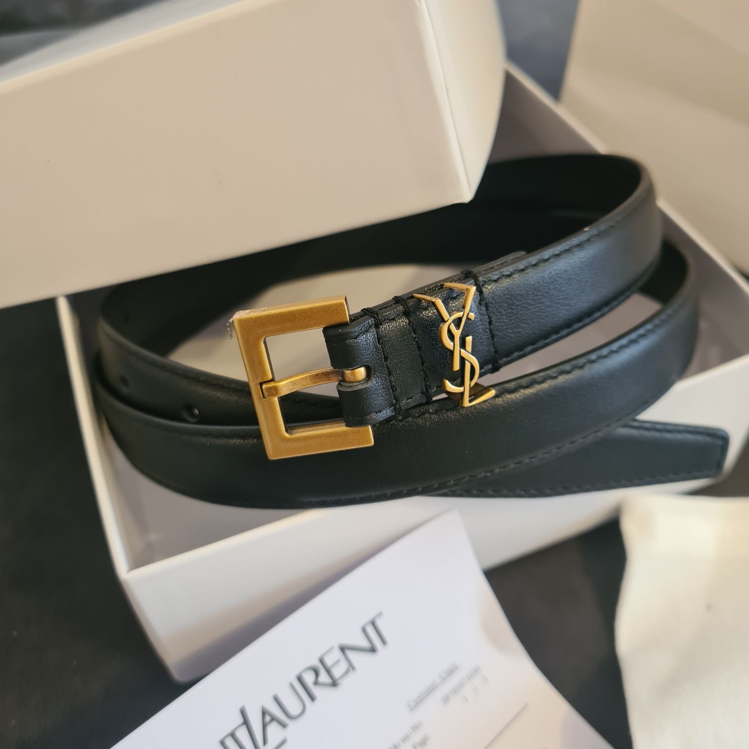 Curea YSL Cassandre - 110cm, piele naturala/2 cm latime/full pack