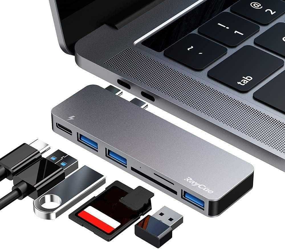 RayCue Алуминиев USB C хъб, 6 в 1 адаптер за MacBook Pro