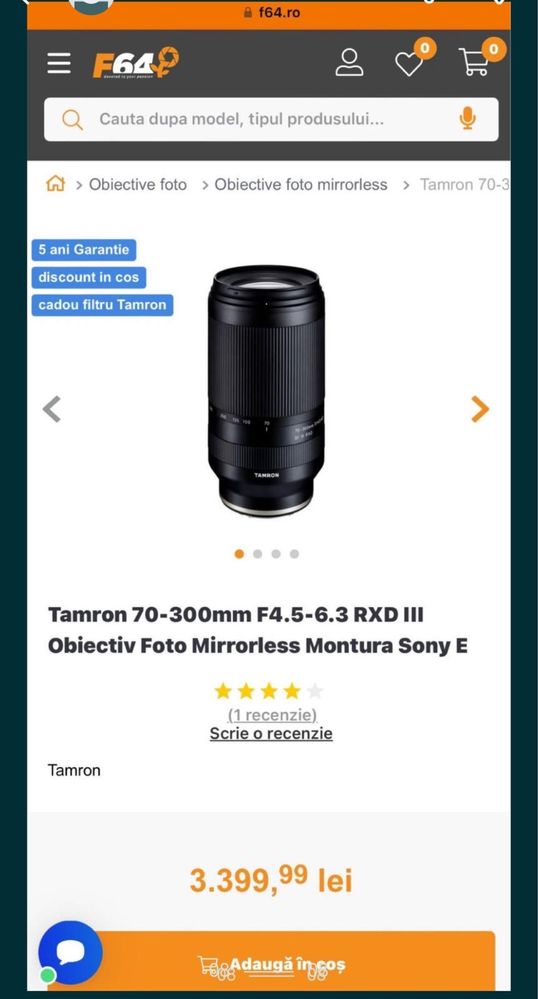 Obiectiv Tamron 70-300mm F/4.5-6.3 Di III RXD Pentru Sony FE Negru Nou