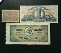 Bancnote 1 leu 1938; 1000 lei 1948; 1.000.000 lei 1947